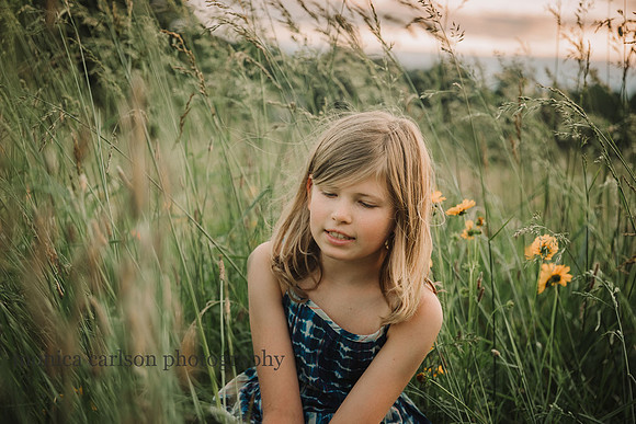 blonde girl on a flower field at Prospect Farm