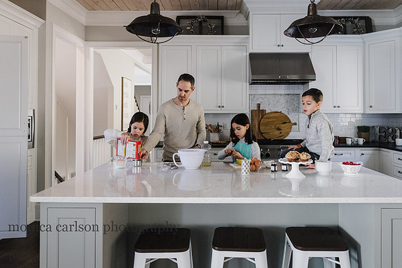 family preparing to cook breakfast
