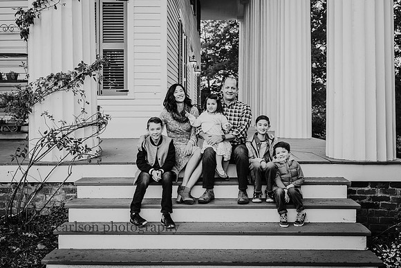 family portrait on the steps of Barrington Hall by monica carlson photography