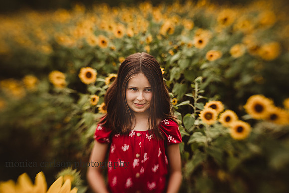 adorable girl standing in a field of yellow flower