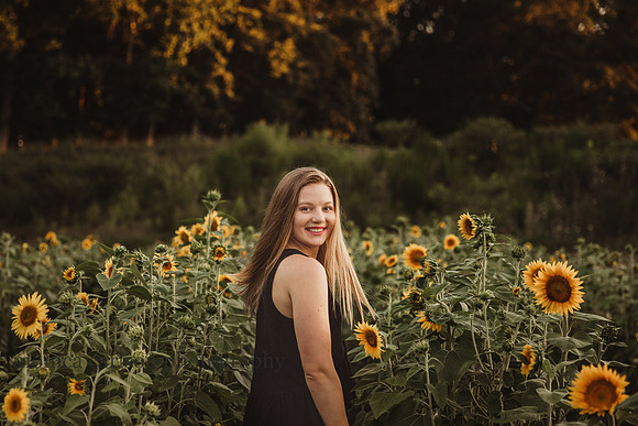 portrait of a high school senior on a sunflower field by monica carlson photography