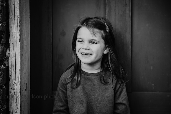 black and white portrait of a 6 year old girl